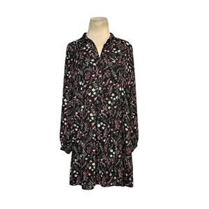 Lila Rose black floral long sleeves mini dress size 8
